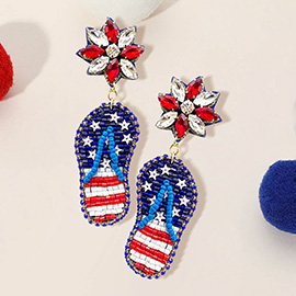 Felt Back American USA Flag Flip Flop Dangle Earrings