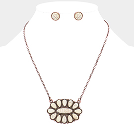 Teardrop Oval Natural Stone Cluster Pendant Necklace