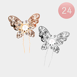 24PCS - Pearl Centered Stone Embellished Butterfly Hair Comb Pins