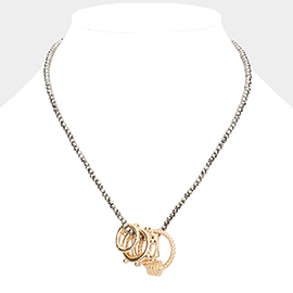 Geometric Open Metal Pendant Faceted Beaded Necklace