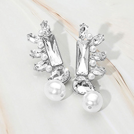 Multi Stone Cluster Teardrop Pearl Link Dangle Evening Earrings