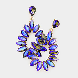 Marquise Stone Cluster Open Teardrop Dangle Evening Earrings