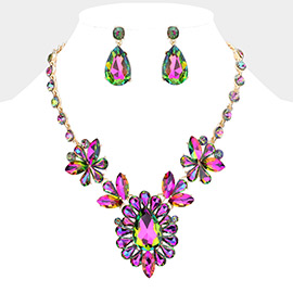 Teardrop Stone Cluster Evening Necklace