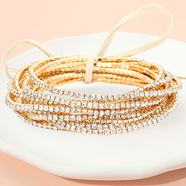 12PCS - Ribbon Colorful Rhinestone Layered Stretch Bracelets