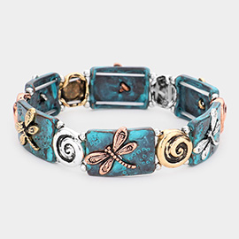 Dragonfly Swirl Antique Metal Stretch Bracelet