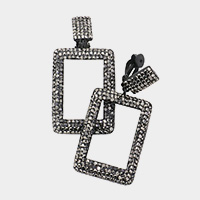 Rhinestone Embellished Open Rectangle Dangle Evening Earrings