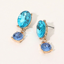 Oval Round Stone Link Dangle Evening Earrings