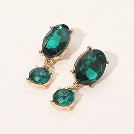 Oval Round Stone Link Dangle Evening Earrings