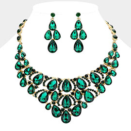 Teardrop Stone Cluster Evening Necklace