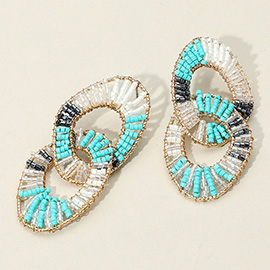 Tiny Bead Embellished Irregular Open Oval Link Earrings