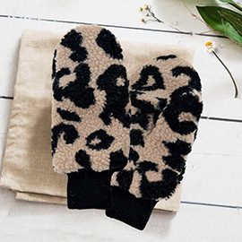 Leopard Teddy Pop-Top Mitten Gloves