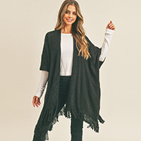 Trim Detail Fringe Kimono Poncho