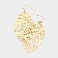Brass Metal Filigree Abstract Oval Dangle Earrings