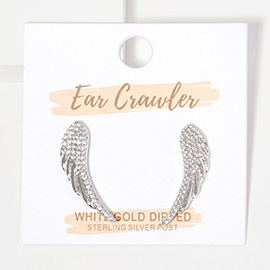 White Gold Dipped Stone Paved Angel Wing Ear Crawlers