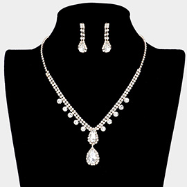 Teardrop Stone Accented Rhinestone Pave Necklace