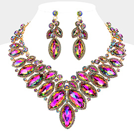 Marquise Stone Cluster Embellished Evening Necklace