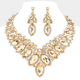 Marquise Stone Cluster Embellished Evening Necklace