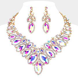 Marquise Stone Cluster Embellished Evening Necklace