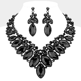 Marquise Stone Cluster Embellished Evening Necklace