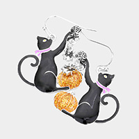Enamel Halloween Cat Dangle Earrings