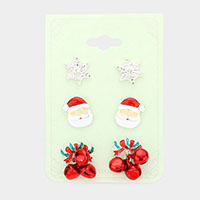 3PAIRS - Christmas Theme Enamel Stud Earrings