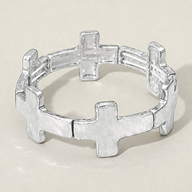 Worn Metal Cross Stretch Bracelet