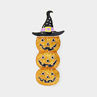 Glittered Halloween Pumpkin Witch Hat Pin Brooch