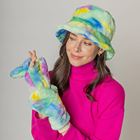 Tie Dye Faux Fur Mitten Gloves