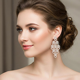 Rhinestone Pave Hexagon Link Statement Evening Earrings