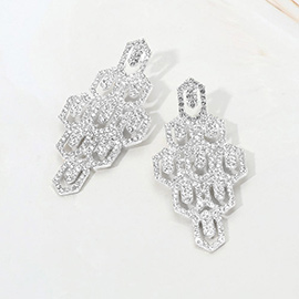 Rhinestone Pave Hexagon Link Statement Evening Earrings