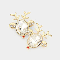 Stone Embellished Christmas Rudolph Stud Earrings