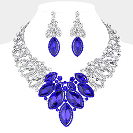 Marquise Stone Cluster Embellished Evening Necklace