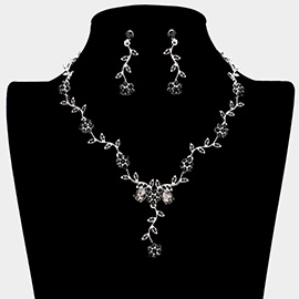 Flower Leaf Cluster Vine Rhinestone Necklace