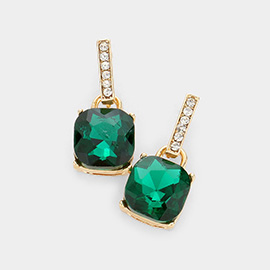Cushion Square Stone Dangle Evening Earrings