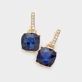 Cushion Square Stone Dangle Evening Earrings