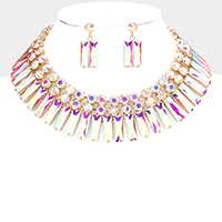 Round Rectangle Stone Cluster Evening Necklace