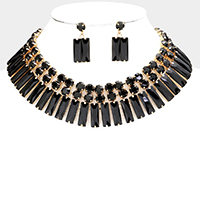 Round Rectangle Stone Cluster Evening Necklace