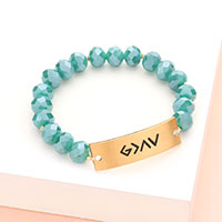God is Greater Than The Highs And The Lows Metal Bar Faceted Beaded Stretch Bracelet