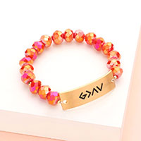 God is Greater Than The Highs And The Lows Metal Bar Faceted Beaded Stretch Bracelet