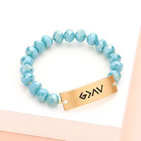 God is Greater Than The Highs And The Lows Metal Bar Faceted Beaded Stretch Bracelet