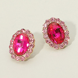 Rhinestone Trimmed Oval Stone Stud Evening Earrings