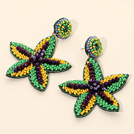 Mardi Gras Seed Beaded Starfish Dangle Earrings
