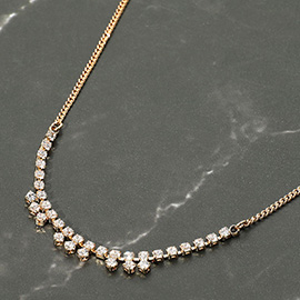 Brass Metal Rhinestone Pendant Necklace