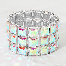3-Rows Square Stone Stretch Evening Bracelet
