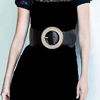 Rhinestone Embellished Open Circle Buckle Stretch Elastic Belt