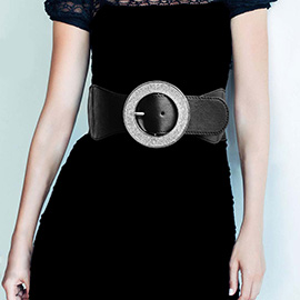 Rhinestone Embellished Open Circle Buckle Stretch Elastic Belt
