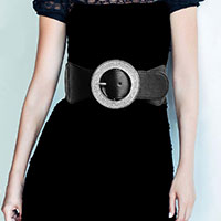 Rhinestone Embellished Open Circle Buckle Stretch Elastic Belt