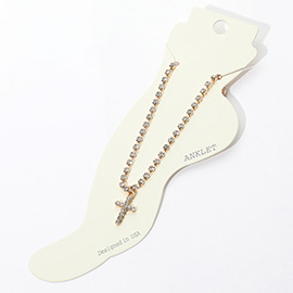Rhinestone Embellished Cross Charm Evening Anklet