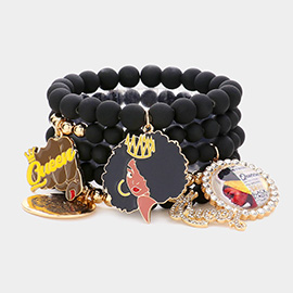 5PCS - Queen Message Afro Girl Charm Beaded Stretch Bracelets