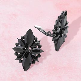 Marquise Round Stone Cluster Clip on Evening Earrings